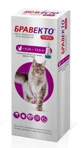 Bravecto Plus - противопаразитарні краплі на холку від блохів, кліщів та глистів для котів від 6.25 кг до 12.5 кг