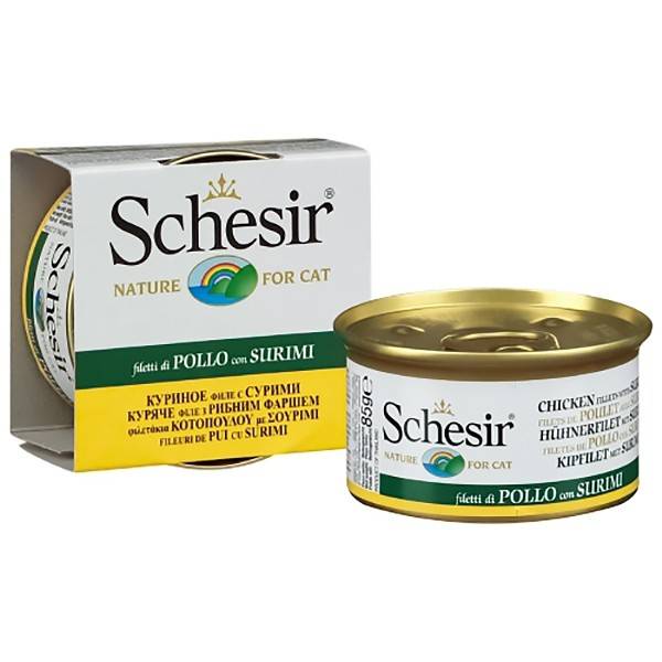 Schesir Chicken Surimi – консерва с курицей и сурими для взрослых котов