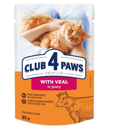 CLUB 4 PAWS PREMIUM with veal – вологий корм для дорослих котів з телятиною в соусі