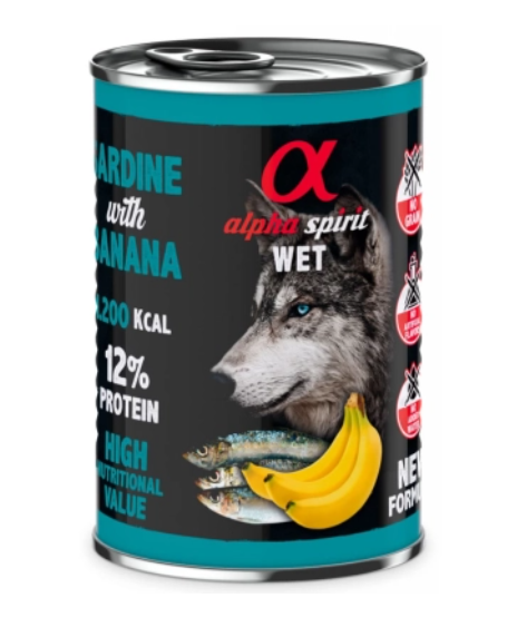 Alpha Spirit Sardine with Banana – влажный корм с сардиной и бананами для взрослых собак