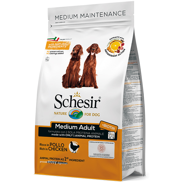 Schesir Dog Medium Adult Chicken – сухий монопротеїновий корм з куркою для собак середніх порід