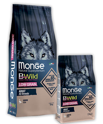 MONGE DOG BWILD LOW GRAIN GOOSE – сухий низькозерновий корм із м'яса гуски для дорослих собак усіх порід