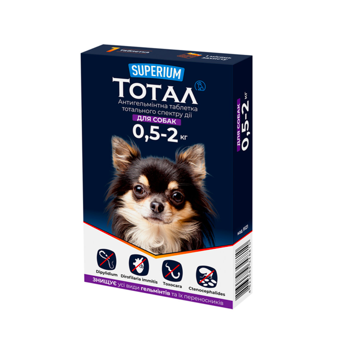 Superium ТОТАЛ – антигельмінтна таблетка для собак від 0.5 кг до 2 кг