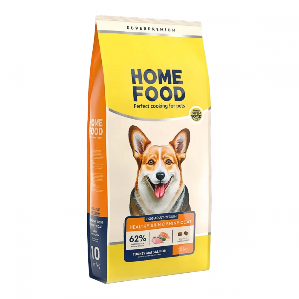 Home Food Adult Medium - Сухий корм Здорова шкіра і блиск шерсті «Індичка та лосось» для дорослих собак середніх порід