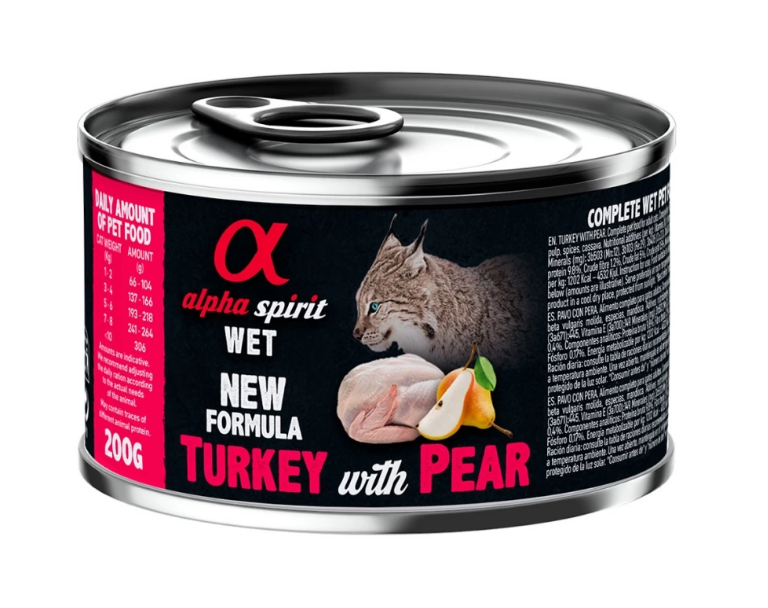 Alpha Spirit Turkey with Pear – полнорационный влажный корм с индейкой и грушами для взрослых котов