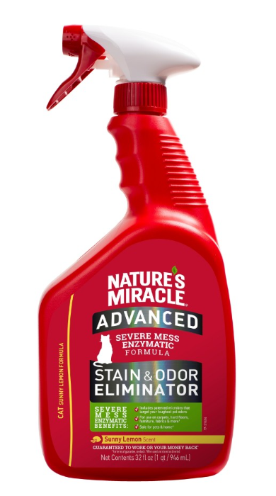 Nature's Miracle Cat Stain&Odor Eliminator Spray Lemon - спрей з посиленою формулою для усунення плям та запахів з ароматом лимону для котів