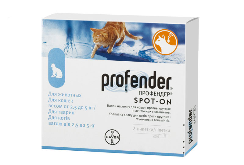 Profender Spot-On краплі проти всіх видів глистів для котів вагою від 2,5 до 5 кг