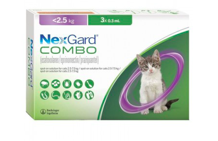 NexGard Combo - краплі протипаразитарні на холку від бліх, кліщів та гельмінтів для котів та та кошенят з 8-тижневого віку до 2,5 кг