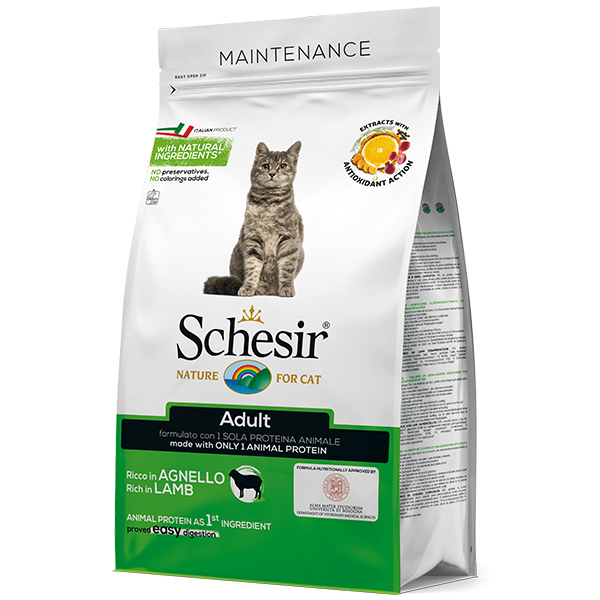 Schesir Cat Adult Lamb — сухой монопротеиновый корм с ягненком для взрослых котов