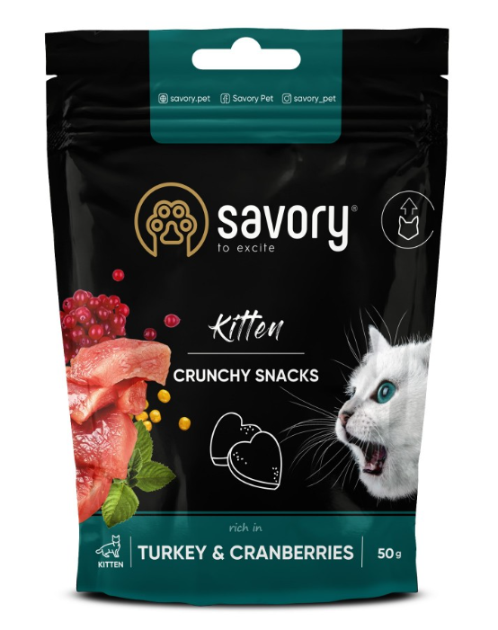 Savory Crunchy Snacks Kitten - хрусткі ласощі для кошенят, індичка з журавлиною