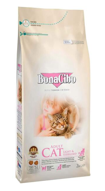   BonaCibo ADULT CAT LIGHT & STERILISED – сухий корм для дорослих стерилізованих котів та котів із зайвою вагою