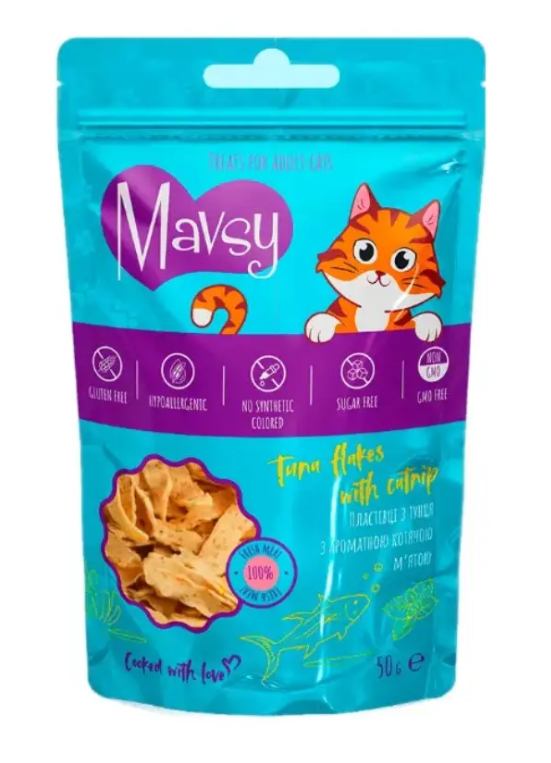 MAVSY Tuna flakes with catnip - лакомство из тунца с ароматной кошачьей мятой для котов
