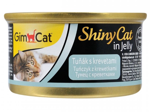 GimCat Shiny Cat тунец, креветки  – влажный корм с тунцом и креветками в желе для кошек