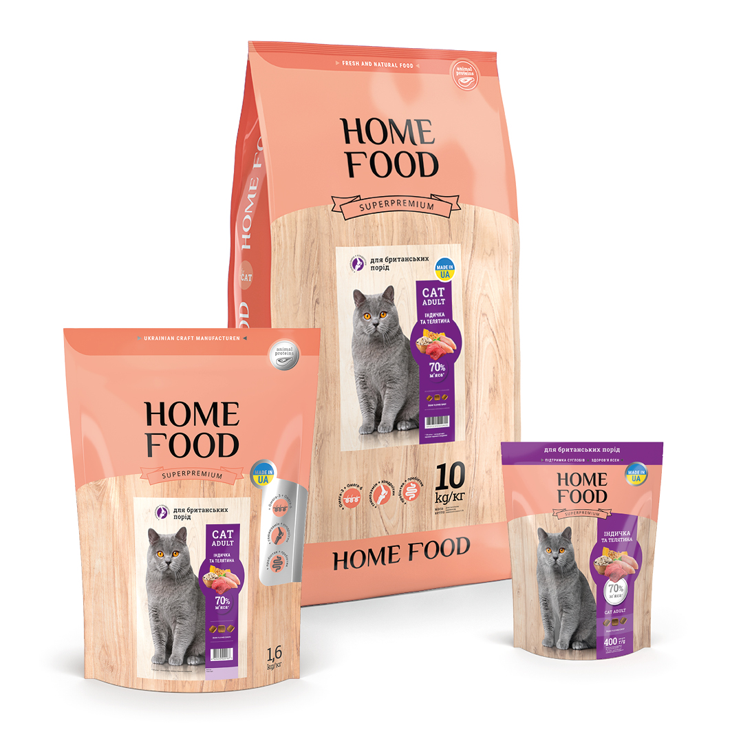 Home Food с индейкой и телятиной – сухой корм для котов британской породы