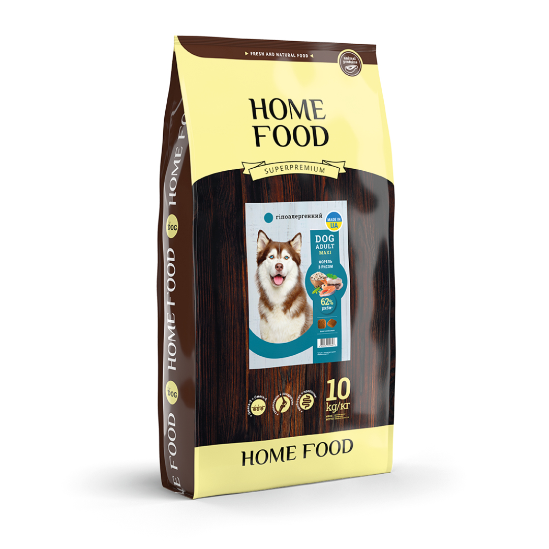 Home Food Adult Maxi - Гипоаллергенный сухой корм «Форель с рисом» для взрослых собак крупных пород