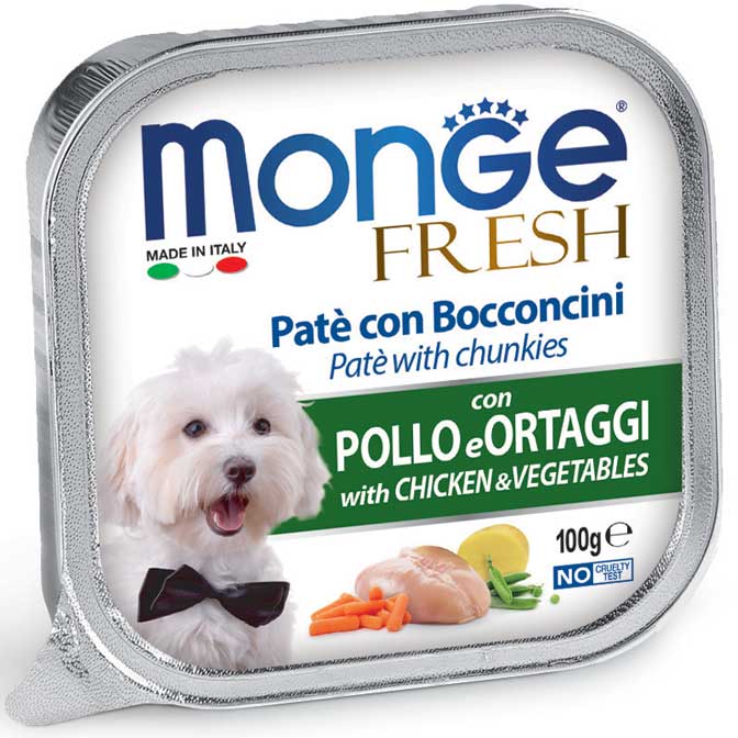 MONGE FRESH CHICKEN AND VEGETABLES – паштет с курицей и овощами для собак