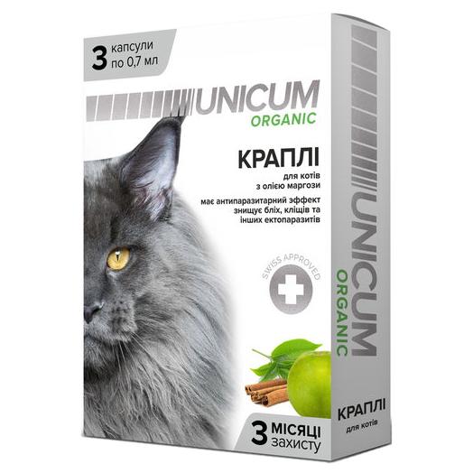  UNICUM ORGANIC – капли на натуральной основе для отпугивания блох и клещей для котов
