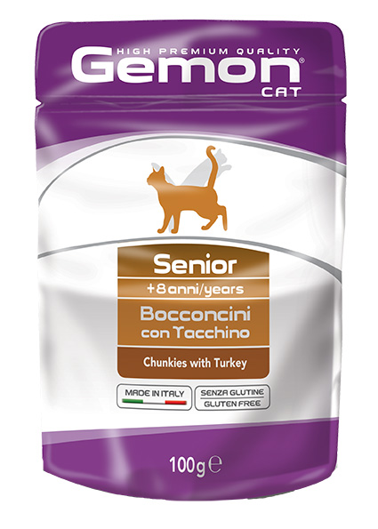 GEMON SENIOR CHUNKIES WITH TURKEY – влажный корм с индейкой для котов пожилого возраста