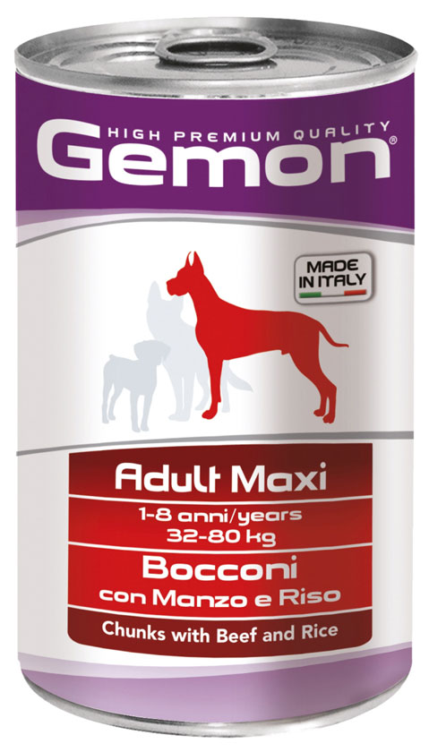 GEMON MAXI ADULT CHUNKS WITH BEEF AND RICE – консерва с кусочками говядины и риса для взрослых собак больших пород