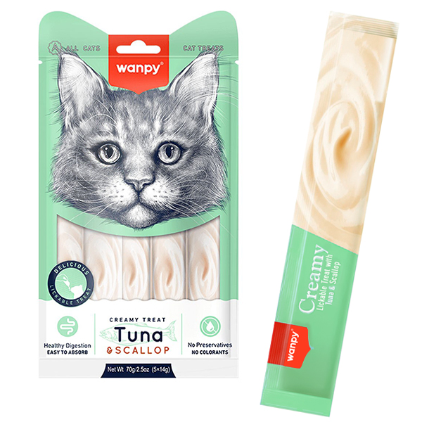 Wanpy Creamy Lickable Treats Tuna & Scallop - кремові ласощі для котів з тунцем та морським гребінцем