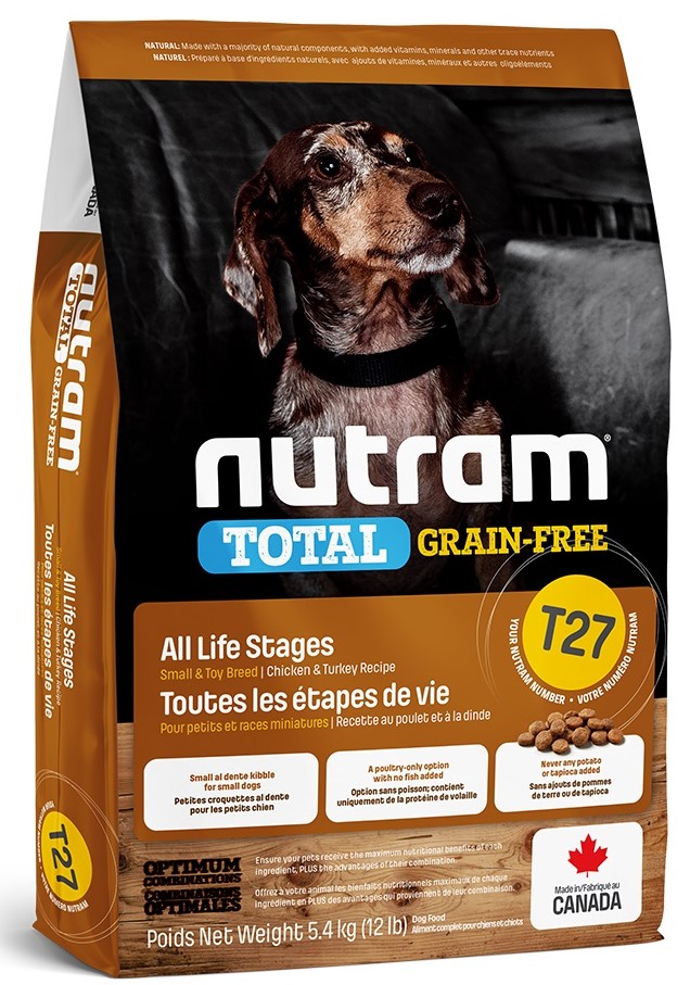 Nutram T27 Total Grain-Free Mini Turkey, Chicken & Duck – сухой корм с индейкой и курицей для собак и щенков малых пород