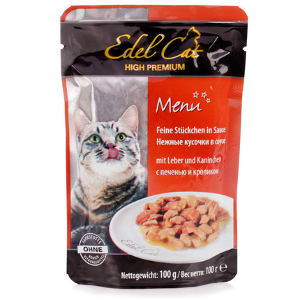 Edel Cat влажный корм для кошек с печенью и кроликом желе