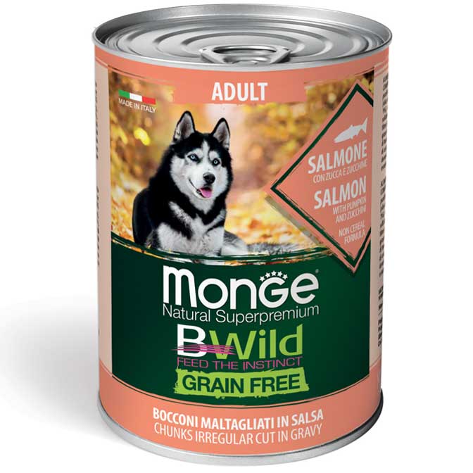 MONGE BWILD GRAIN FREE ALL BREEDS ADULT SALMONE – консервований корм з лососем, гарбузом та цукіні для дорослих собак