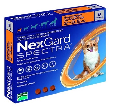 NexGard Spectra таблетка против паразитов для собак весом от 2 кг до 3,5 кг