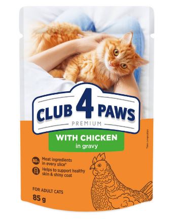 CLUB 4 PAWS PREMIUM with chicken – влажный корм для взрослых котов с курицей в соусе