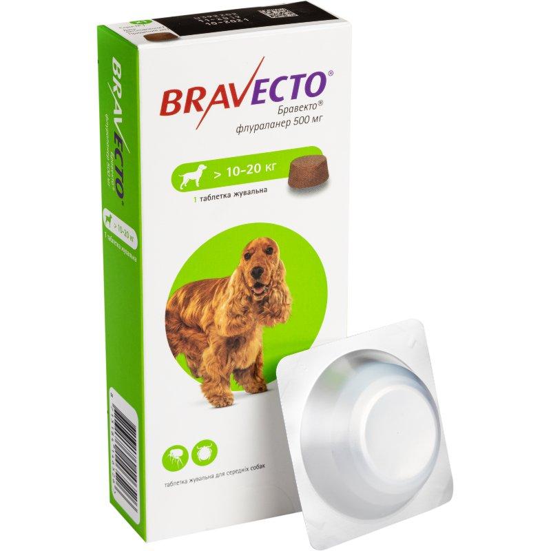 Bravecto жувальні таблетки від бліх і кліщів для собак вагою від 10 до 20 кг