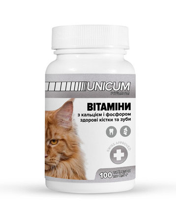 Витамины UNICUM premium  "здоровые зубы и кости" для котов