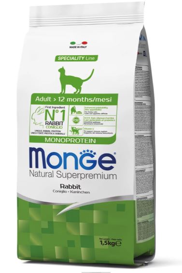 Monge Natural Superpremium Adult Monoprotein Rabbit – повний та збалансований корм для дорослих кішок.