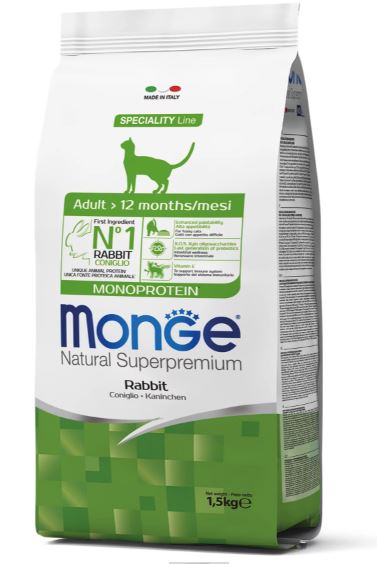 MONGE ADULT MONOPROTEIN RABBIT -сухой корм с кроликом для взрослых котов