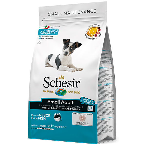 Schesir Dog Small Adult Fish – сухий монопротеїновий корм з рибою для собак малих порід