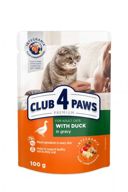 CLUB 4 PAWS PREMIUM with duck – вологий корм для дорослих котів з качкою в соусі