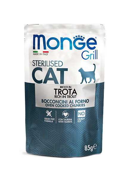 MONGE GRILL WITH TROUT STERILISED — влажный корм с форелью для стерилизованных котов
