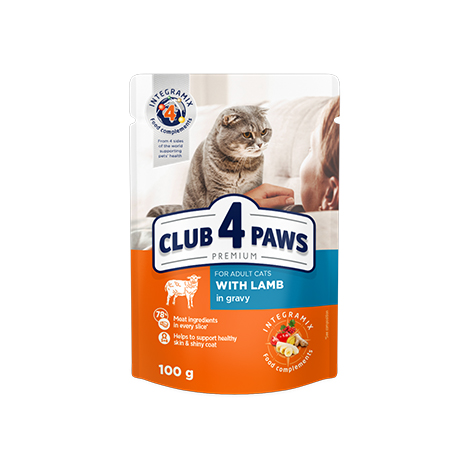 CLUB 4 PAWS PREMIUM with lamb – вологий корм для дорослих котів з ягням в соусі