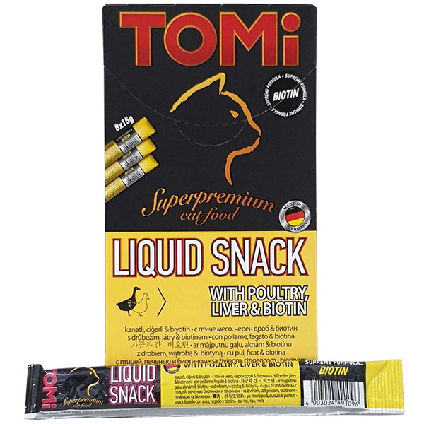 TOMi Liquid Snack Poultry Liver&Biotin - кремові ласощі для котів птиця та печінка з біотином