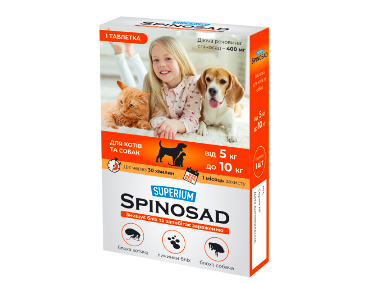 Collar Superium Spinosad - таблетки від бліх та вошей для котів і собак вагою від 5 кг до 10 кг