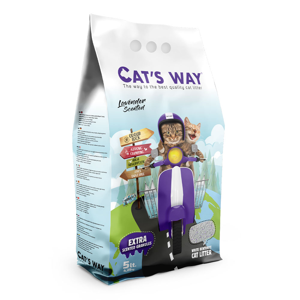 Cat's Way – бентонитовый наполнитель для кошачьего туалета с ароматом лаванды