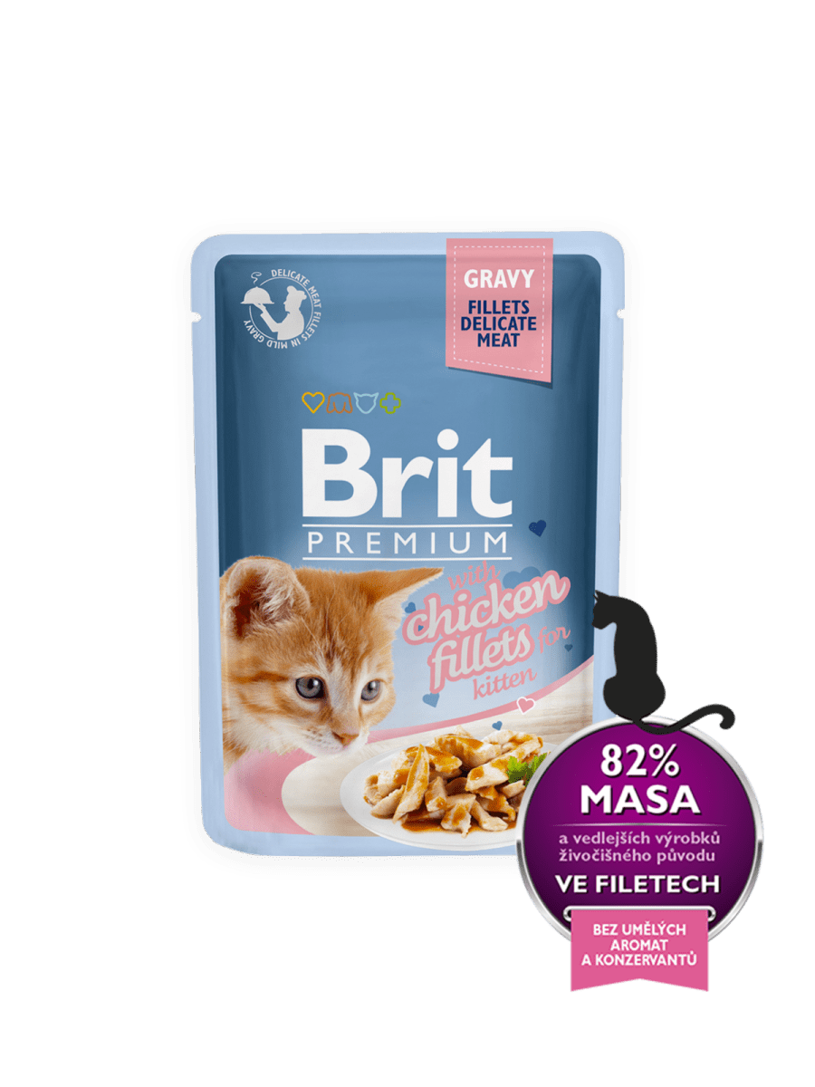 BRIT PREMIUM WITH CHICKEN FILLETS IN GRAVY FOR KITTEN – влажный корм, кусочки курицы в соусе, для котят