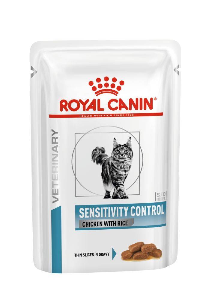 ROYAL CANIN SENSITIVITY CONTROL FELINE CHICKEN&RICE wet in gravy – лечебный влажный корм, кусочки в соусе, для взрослых котов при пищевой непереносимости