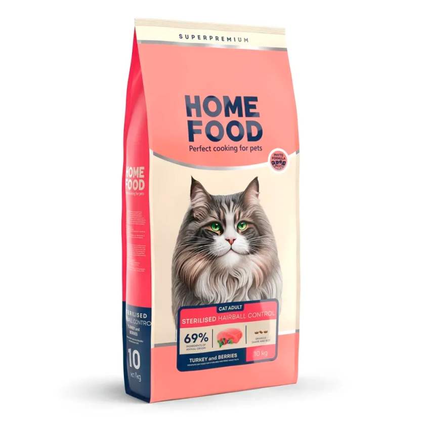 Home Food с индейкой и ягодами – сухой корм для кошек для вывода шерсти из желудка