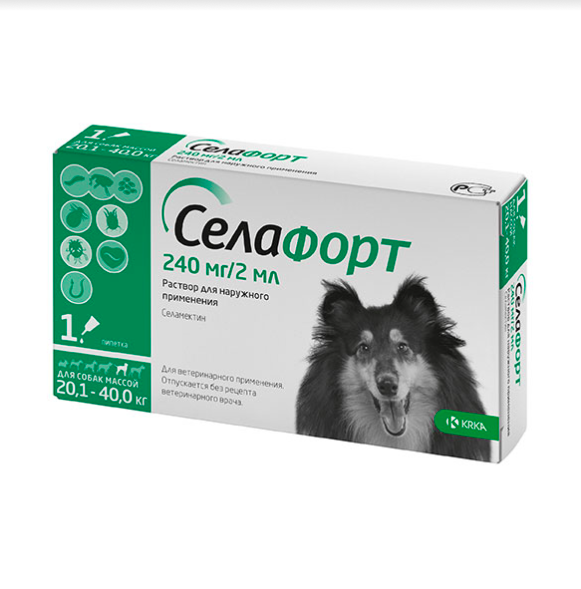 СелаФорт KRKA – противопаразитарный препарат для собак от 20.1 кг до 40 кг