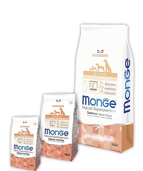MONGE ALL BREEDS PUPPY & JUNIOR SALMONE AND RICE – сухой корм с лососем и рисом для щенков всех пород