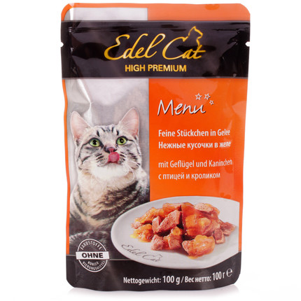 Edel Cat влажный корм для кошек с птицей и кроликом в желе