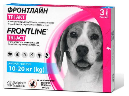 Frontline TRI-ACT краплі від блох та кліщів для собак вагою від 10 кг до 20 кг