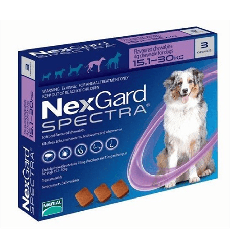 NexGard Spectra таблетки против паразитов для собак весом от 15,1 кг до 30 кг