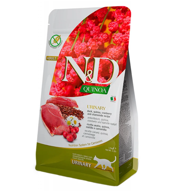 Сухий корм Farmina N&D Quinoa Urinary, Duck & Cranberry ADULT - сухий корм для кішок для профілактики сечокам'яної хвороби з качкою, кіноа, журавлиною та ромашкою