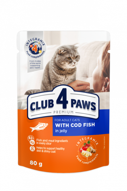 CLUB 4 PAWS PREMIUM with cod fish – вологий корм для дорослих котів з тріскою в желе
